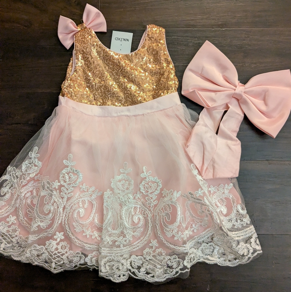 Baby girl pink and gold sequins dress